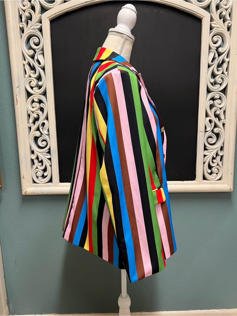 Unbranded NWOT Multicolor Striped Double-Breasted Blazer Jacket - Picture 4 of 7